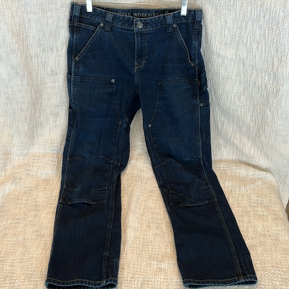 Dovetail Britt Utility Cargo Denim Jeans, Size 12, Inseam 28, Color Indigo Denim
